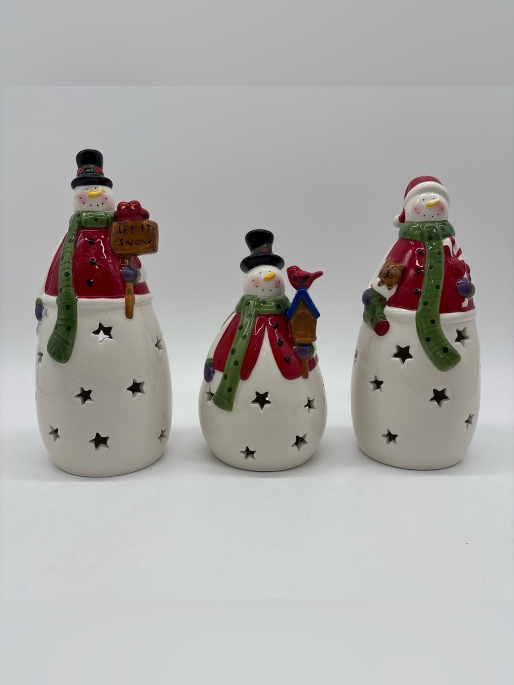 Costco Snowmen with Color Changing LED Lights Ceramic Christmas Set of 3 TESTED